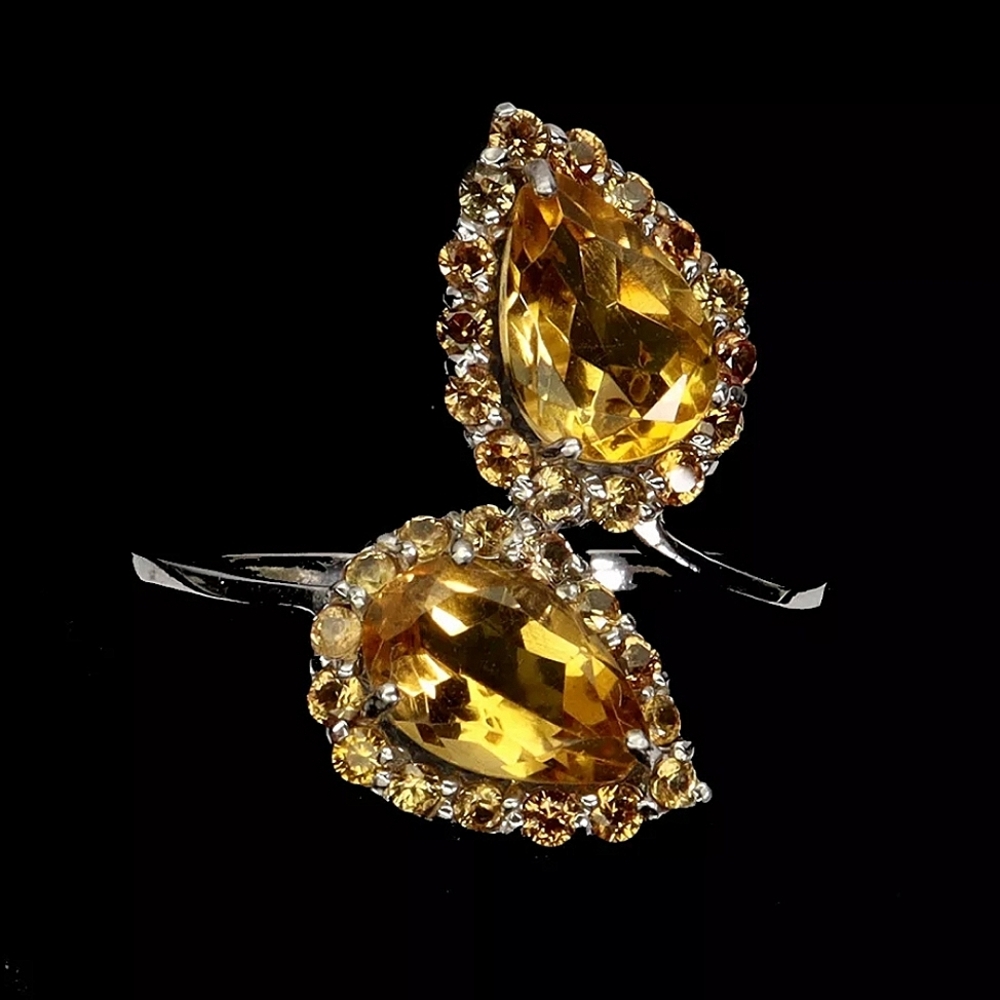 925 Sterling Silver Ring Sz 9 with Natural  Citrine 9x6mm & Sapphire Gemstone.